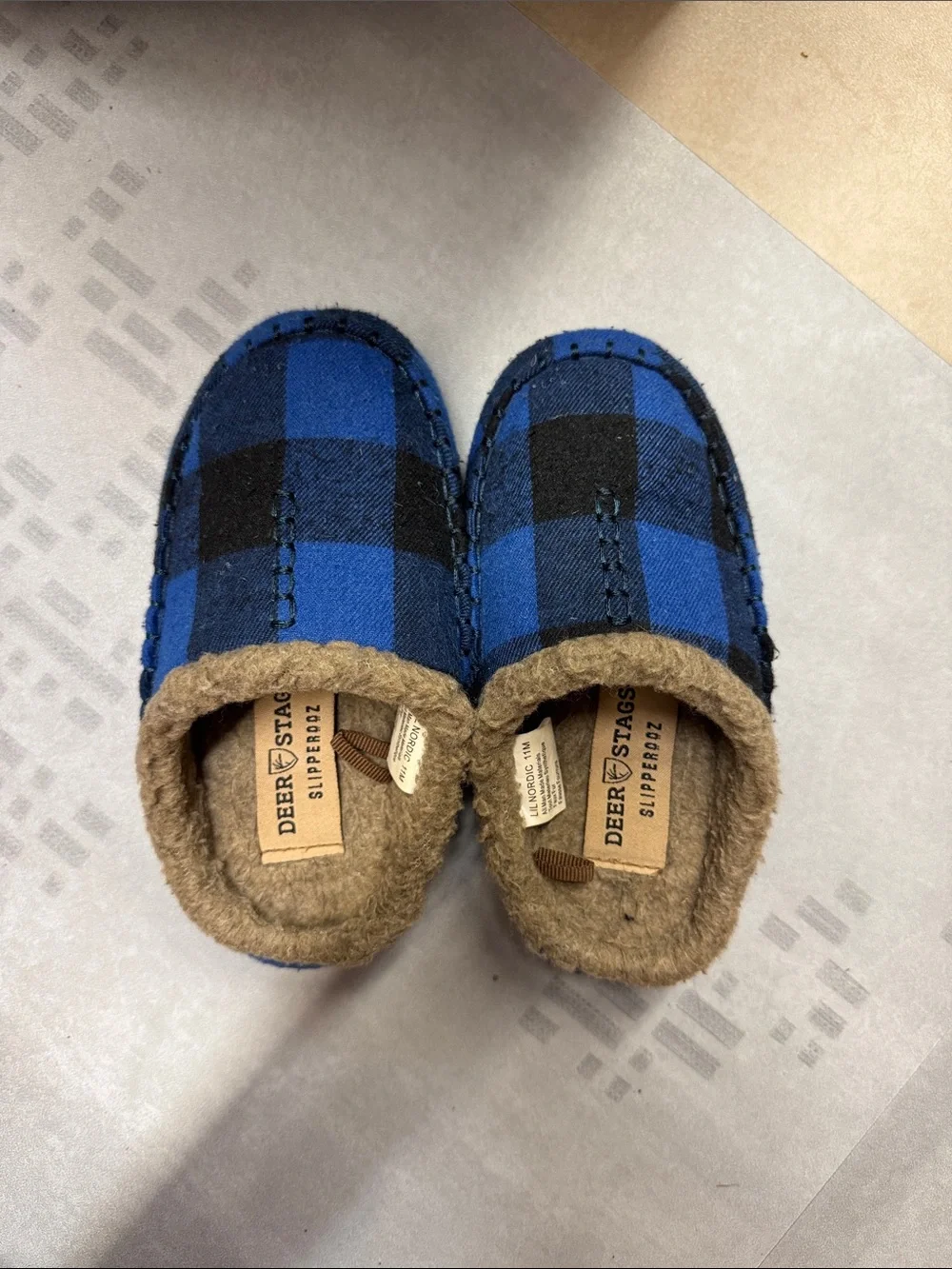 Kids Blue Plaid Slippers